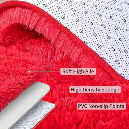 Soft Runner Rugs for Bedroom Hallways, 2x6 Red Fluffy Shag Throw Area Rug Non Slip for Bedside Dorm, Long Shaggy Furry Carpet for Nursery Living Room