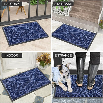 Colorxy Waterproof Doormat, Sturdy Natural Rubber Front Indoor Mat, Non Slip Low Profile Indoor Outdoor Door Mats, Stain and Fade Resistant Floor Mat, Easy Clean Patio Entrance Mat, 30''x17'', Navy