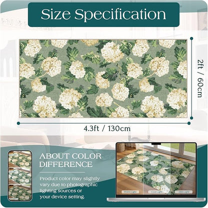 Front Door Mat Indoor Entrance - 2x4.3 Ft Spring Washable Layered Doormat Outdoor Entrance Porch Rug Non-Slip Sage Green Beige Floral Runner Rug for Kitchen Bedroom Laundry Room Porch Decor