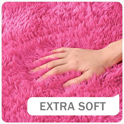 Amearea Shag Fluffy Area Rug for Bedroom Girls Living Room, Extra Soft and Fuzzy Shaggy Rugs, Non Slip, Solid Color Carpet Mat for Boys Nursery Home, Hot Pink 5.3x7.5 Feet