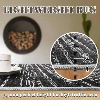 4x8 Washable Hallway Runner Rug：Moroccan Non-Slip Wide Runners for Entryway Kitchen Soft Modern Geometric Low-Pile Rugs for Living Room Thin Waterproof Carpet for Bedroom Bathroom Laundry(Black,4x8)