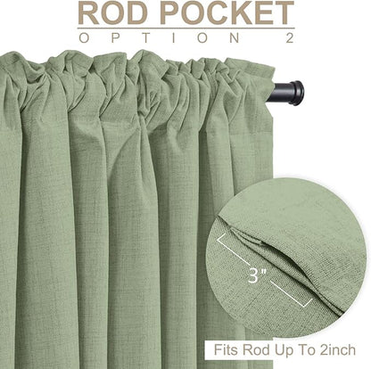 100% Blackout Shield Linen Blackout Curtains for Bedroom 90 Inches Long, Back Tab/Rod Pocket Living Room Drapes, Thermal Insulated Blackout Curtains 1 Panel Set, 100" W x 90" L, Sage
