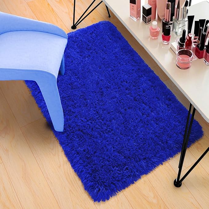 Pionblank Fluffy Small Rug for Bedroom 2x3 Feet, Shag Soft Area Rug for Bedside, Modern Plush Cute Carpet for Kids Girls Boys Room Nursery Decor, Royal Blue