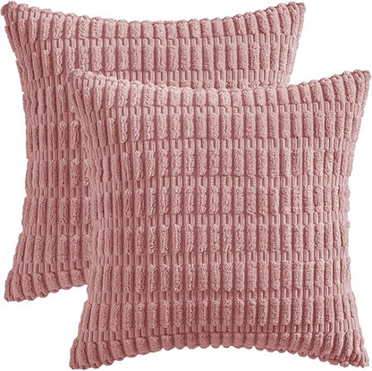 MIULEE Pack of 2 Corduroy Decorative Throw Pillow Covers 18x18 Inch Soft Boho Striped Pillow Covers Modern Farmhouse Home Decor for Sofa Living Room Couch Bed Blush Pink Spring Valentine Decor