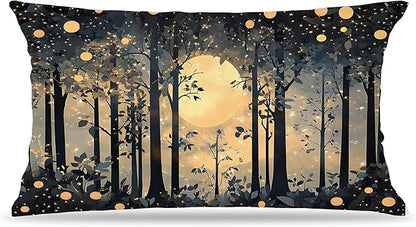 Rustic Night Moon William Morris Inspired Forest Gold Pillow Covers 18x18,Vintage Black and Gold Botanical Nature Landscape Decorative Throw Pillow Covers for Home Bedroom Living Room