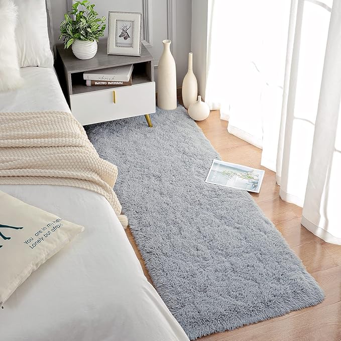 Chicrug Soft Runner Rugs for Bedroom Living Room Plush Fluffy Rug 2x7 Feet, Shag Furry Area Rug Carpet Non Shedding for Nursery Children Kids Girls Room Home Decorative, Grey