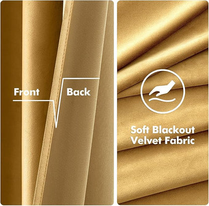 MIULEE Velvet Curtains Golden Elegant Grommet Thermal Insulated Soundproof Room Darkening Curtains/Drapes for Classical Living Room Bedroom Decor 52 x 84 Inch Set of 2