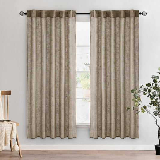 MIULEE Taupe Grey Linen Curtains 72 Inch Length 2 Panels for Bedroom Living Room, Soft Linen Textured Window Drapes Semi Sheer Light Filtering Back Tab Rod Pocket Farmhouse Modern Burlap Look Decor