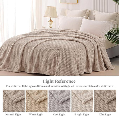 Whale Flotilla King Size Fuzzy Fleece Blanket for Bed, 90x104 Inch Fluffy Warm Soft Jacquard Blankets for All Season, Lightweight and Cozy, Camel