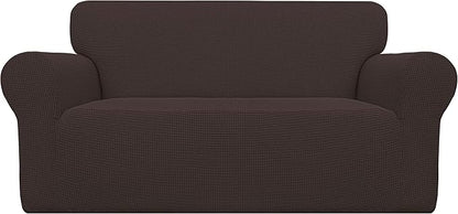 Easy-Going Stretch Oversized Loveseat Slipcover 1-Piece Sofa Cover Furniture Protector Couch Soft with Elastic Bottom for Kids Polyester Spandex Jacquard Fabric Small Checks Chocolate