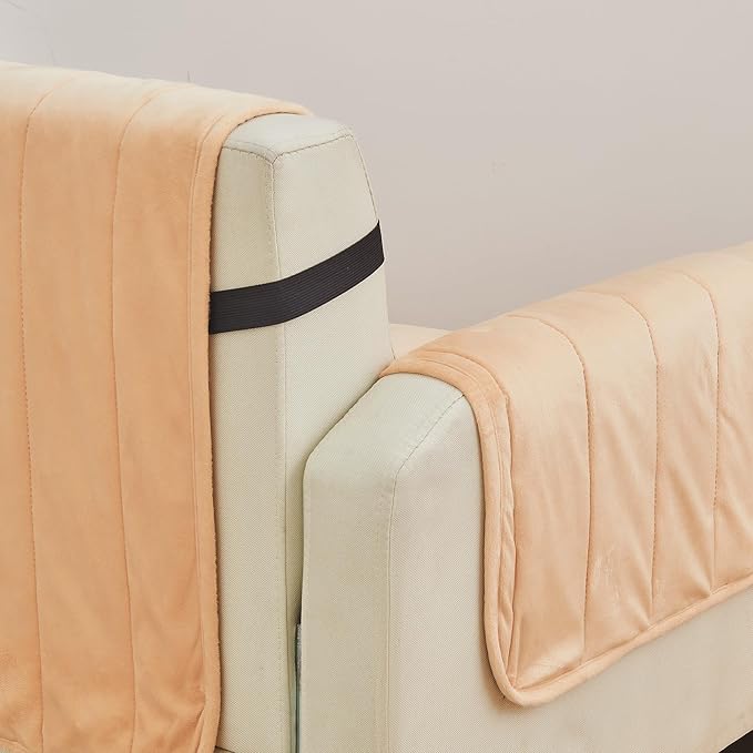 Great Bay Home Velvet Recliner Cover - Washable Slipcover Furniture Protector with Elastic Straps - Furniture Cover for Dogs, Kids, and Pets - Stitched Detail (Peach)