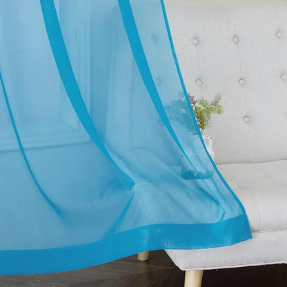 NICETOWN Voile Sheer Teal 90 inch Curtains for Bedroom, Grommet Casual Window Treatments with Light Filtering Airy & Elegant for Living Room, W54 x L90, 2 Panels