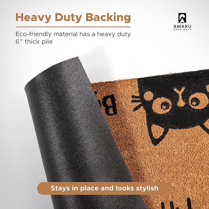 Hi-Bye Cat - 24"x36" - Coir Door Mat with Heavy Duty Backing - Welcome Mats for Entryway, Porch - Anti-Slip PVC & Coconut Fiber Surface - Natural Home Accessories, Minimalist Original Design