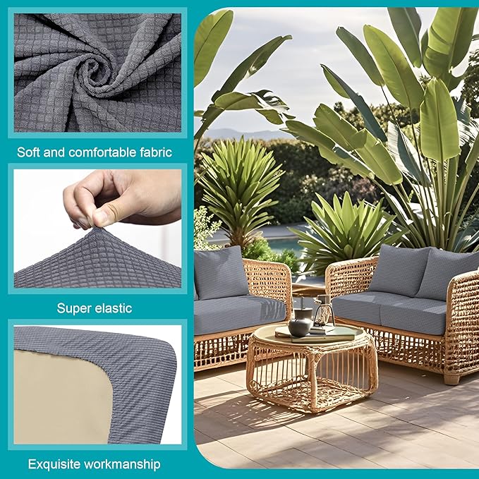 14Pcs Stretch Patio Cushion Covers,Outdoor Couch Covers Replacement,Outdoor Couch & Sofa Slipcovers,for Patio Furniture Cushion Covers,Washable Reusable Furniture Protector (Grey,Cover Only)