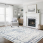 Washable Rugs 8x10 Area Rugs for Living Room,Rugs for Bedroom,Large Carpets,Ultra Soft Faux Wool Retro Dining Room Rug,Non Slip&Non-Shedding Low Pile Vintage Print Rug for Home Office-Blue