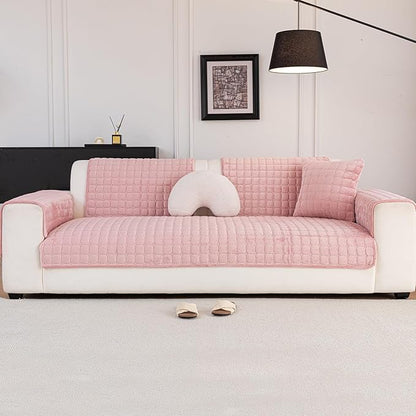 Velvet Couch Cover, Washable Sectional Sofa Cover, Anti Slip Sofa Slipcover for 3 Cushion Couch Sofa L Shaped Armrest Backrest, Furniture Protector Covers for Pets Kids(1PC,Pink,36"×47")