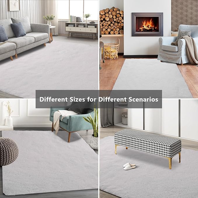10X14 Large Area Rugs for Living Room Bedroom,White Big Shag Rug for Bedroom Dorm,Soft Fluffy Indoor Carpet Nursery Rugs for Kids Girls Room Home Decor (White, 10X14 Feet)
