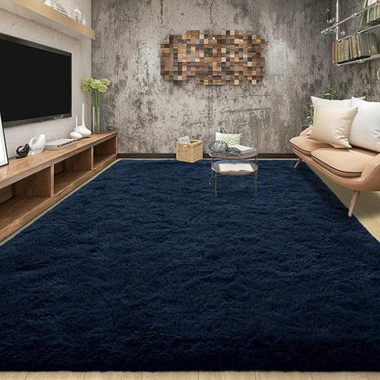 Tepook Fluffy Large Rugs for Living Room, Area Rug 6x9 Soft Carpet for Bedroom, Modern Shaggy Rug for Kids Boys Girls, Plush Indoor Nursery Home Decor Rug with Non-Slip Bottom, Navy Blue