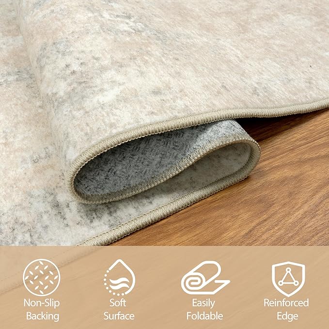5x8 Area Rugs for Living Room Rug Washable: Abstract Rug for Dining Room Bedroom Carpet Non Slip 5 by 8 Indoor Modern Nursery Home Office Beige Grey