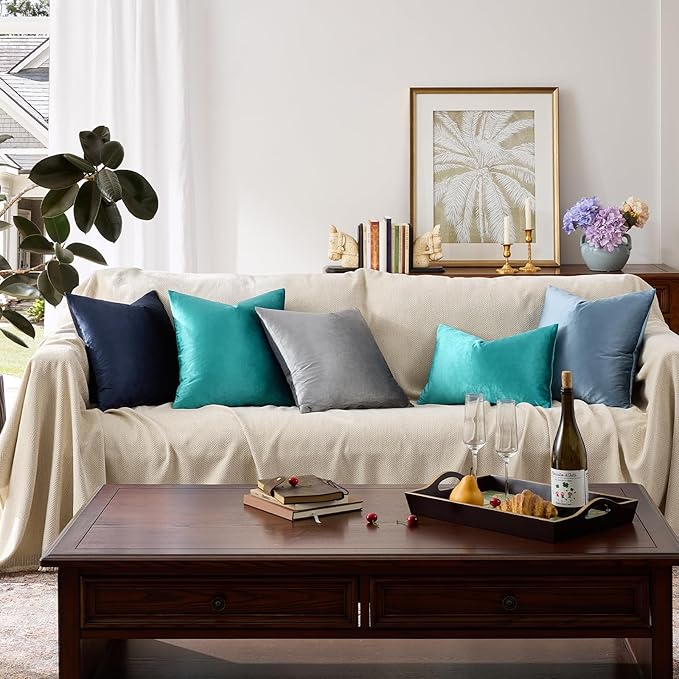 GIGIZAZA Decorative Small Lumbar Pillow Covers,Set of 2 Cushion Covers Velvet Teal Peacock Green Pillows,Sofa Throw 12 X 20 Pillow Covers