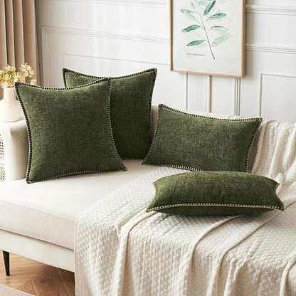 MIULEE Pack of 2 Couch Throw Pillow Covers 12x20 Inch Olive Green Farmhouse Decorative Pillow Covers with Stitched Edge Soft Chenille Solid Dyed Spring Pillow Covers for Sofa Bed Living Room