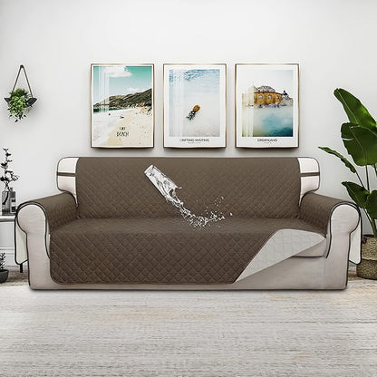 ISSUNTEX Double Protection 100% Waterproof Sofa Covers for Living Room, Couch Covers for 3 Cushion Couch Sofa, Reversible Furniture Protector Sofa Cover for Dogs, Pets, Kids (Sofa, Camel/Ivory)