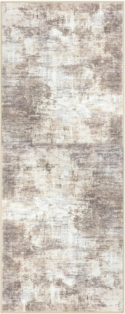 IOHOUZE Abstract Runner Rug 2x5 Ft Washable Runners for Hallways, Non Slip Kitchen Runner Printed Faux Wool Entryway Runner Indoor, Modern Abstract Floor Carpet for Hall Kitchen Bedroom, Beige Brown