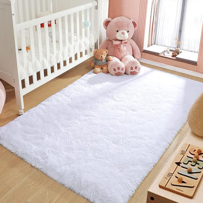 LOCHAS Ultra Soft Indoor Modern Area Rugs Fluffy Living Room Carpets for Children Bedroom Home Decor Nursery Rug 6x9 Feet, White