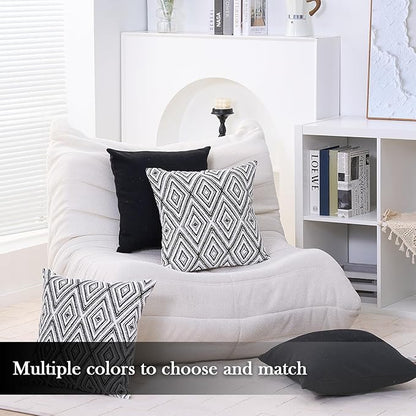 HPUK Decorative Throw Pillow Covers Set of 4 Geometric Design Linen Cushion Cover for Couch Sofa Living Room, 18"x18" inches, Black