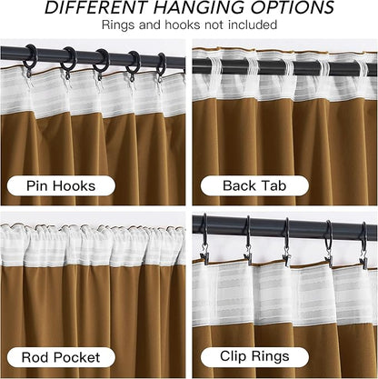 RYB HOME Gold Brown Velvet Curtains 72 inches with Hook Belt, Soft Fabric Room Darkening Thermal Insulated Luxurious Home Decor Curtains for Living Room Bedroom, W 42" x L 72", 2 Panels Set