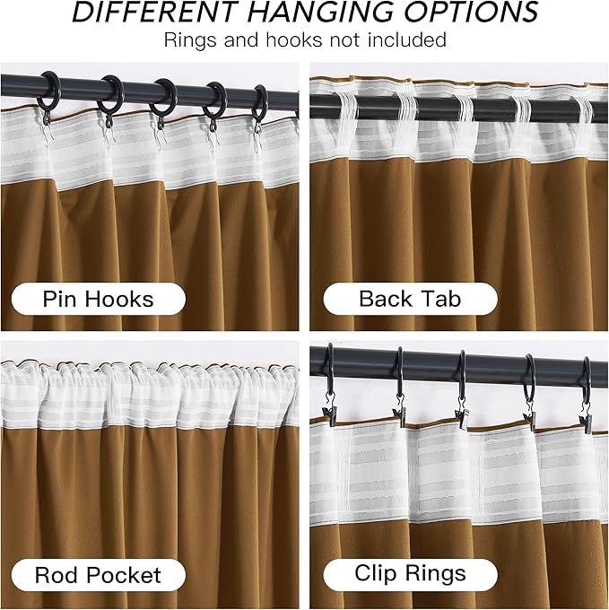 RYB HOME Gold Brown Velvet Curtains 84 inches with Hook Belt, Soft Fabric Room Darkening Thermal Insulated Luxurious Home Decor Curtains for Living Room Bedroom, W 42" x L 84", 2 Panels Set