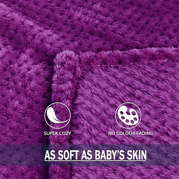 Exclusivo Mezcla Fleece Throw Blanket Extra Large, Super Soft and Warm Blankets for Couch, Sofa and Bed Waffle Textured, Cozy, Fuzzy and Lightweight (Purple, 50x70 Inches)