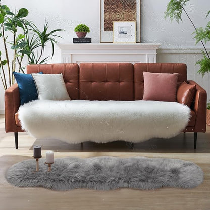 Faux Fur Rug for Bedroom, Gray Fluffy Rug Soft Sheepskin Runner Rug Sofa Couch Seat Cushion, 2x6ft Grey Plush Area Shag Rugs Floor Carpets for Nursery Bedside, Cute Shaggy Fuzzy Home Decor