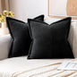 MIULEE Black Corduroy Decorative Euro Sham Pillow Covers 24x24 Inch with Splicing Set of 2 Soft Boho Pillow Covers Broadside Textured Pillowcases for Halloween Couch Bed Livingroom