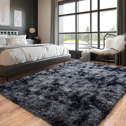 Pionblank Super Fluffy Area Rug for Living Room 5x7 Feet, Modern Indoor Shaggy Carpet, Soft Plush Non Slip Rugs for Bedroom Kids Room Cloakroom Home Decor, Dark Grey