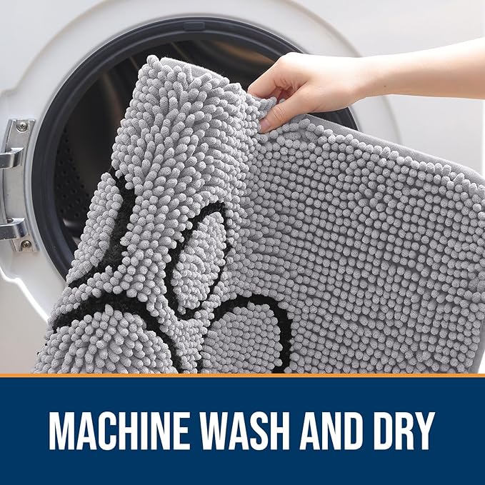 OLANLY Dog Door Mat for Muddy Paws 48x30, Paw Print Design, Absorbs Moisture and Dirt, Non-Slip Washable Doormat, Quick Dry Chenille Mud Mat for Dogs, Entry Indoor Entryway Carpet, Light Grey