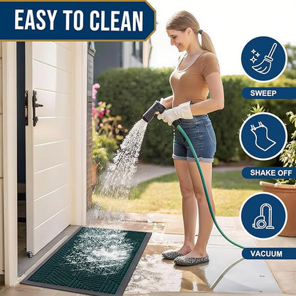 Smiry Front Door Mat Outside Entrance, Heavy Duty Sturdy Natural Rubber Doormat, Trap Dirt and Moisture, Easy Clean Low Profile Mats for Indoor Outdoor Entry, Irregular Triangle (47x32, Atlantic Blue)