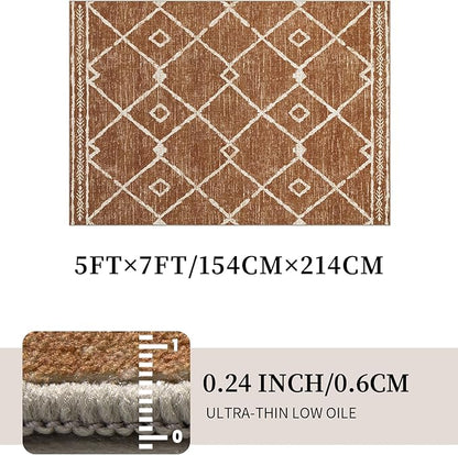 YIHOUSE Western Area Rugs for Living Room 5x7, Moroccan Aztec Burnt Orange Rug, Southwestern Soft Low-Pile Washable Rugs for Bedroom, Dining Room