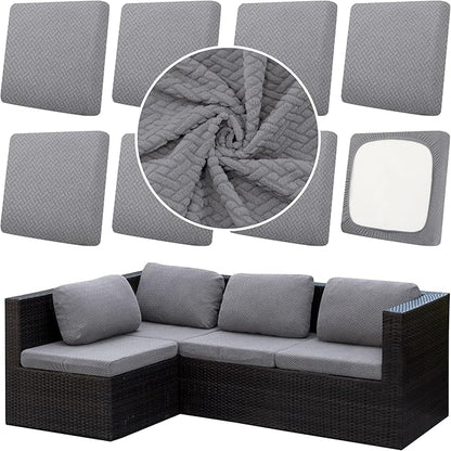 8Pcs Outdoor Cushion Covers, Patio Cushion Covers,Stretch Elastic Slipcovers, Replacement Washable Furniture Protector for Patio Couch,Thick Jacquard Textured Twill Fabric(Gray ,8PCS,Cover Only)