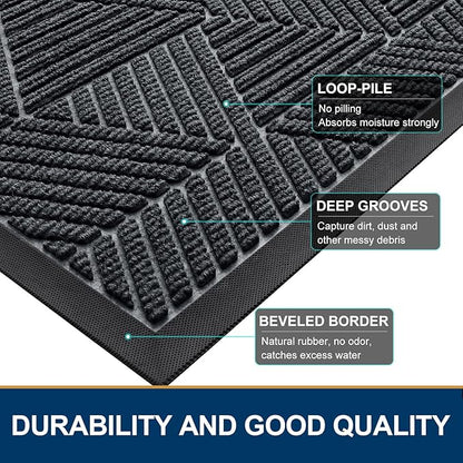 Smiry Front Door Mat Outside Entrance, Heavy Duty Sturdy Natural Rubber Doormat, Trap Dirt and Moisture, Easy Clean Low Profile Welcome Floor Mats for Indoor Outdoor Entry, 59x23 Inch, Grey