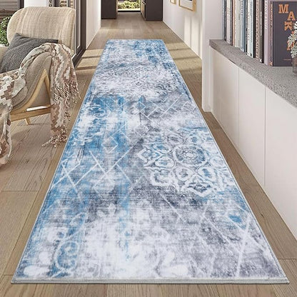 HEBE Hallway Runner Rug 2'x8' Washable Vintage Distressed Area Rugs Non Slip Laundry Rug Runner Boho Floor Carpet Runners for Hallways Entryway Laundry Room Kitchen Bathroom