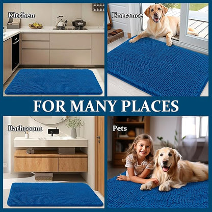 OLANLY Dog Door Mat for Muddy Paws 54x24, Absorbs Moisture and Dirt, Absorbent Non-Slip Washable Doormat, Quick Dry Chenille Mud Mat, Entry Indoor Entryway Carpet for Inside Floor, Deep Navy Blue