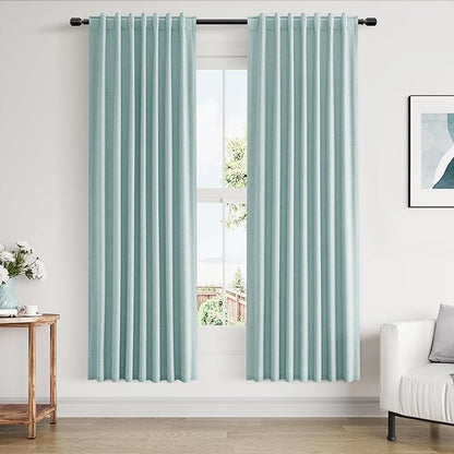 Guken 100% Blackout Linen Curtains 72 Inch Length 2 Panels Set for Living Room Bedroom Back Tab Thermal Insulated Black Out Linen Drapes Room Darkening Window Curtains,Light Blue