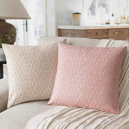 Foindtower Set of 2 Decorative Vintage Floral Print Throw Pillow Covers Neutral Modern Farmhouse Cushion Covers Boho Home Decor for Sofa Couch Chair Bedroom Living Room Outdoor,20×20 Inch,Light Pink