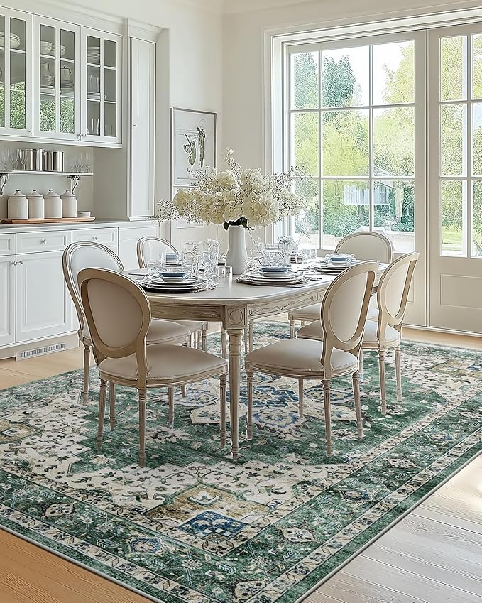 AMADA HOMEFURNISHING 5x7 Area Rugs, Washable Living Room Rug Low-Profile with Non-Slip Backing & Durable Edge Binding, Vintage 5x7 Rugs for Living Room, Bedroom, Dining Room
