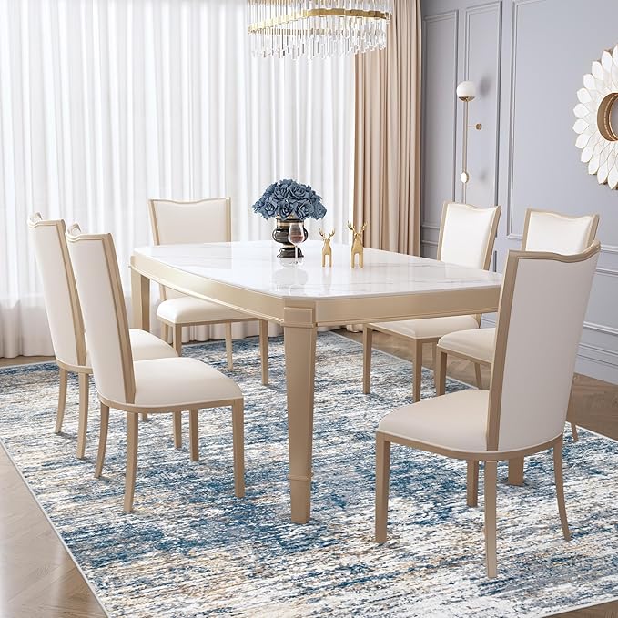 6x9 Area Rugs for Living Room, Washable Modern Abstract Large Area Rug Neutral Soft Non Slip Kids Rug Stain Resistant Indoor Carpet for Bedroom Nursery Dining Room Playroom(BlueWhite, 6'x9')