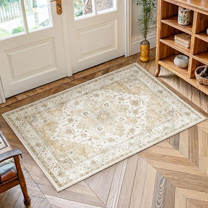 AMADA HOMEFURNISHING 2x4 Washable Area Rug, Low-Profile Entryway Rug with Non-Slip Backing & Durable Edge Binding, Vintage Rug Pattern, Small Rugs for Entryway, Kitchen & Living Room