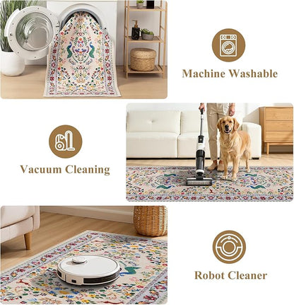 HEBE Washable Hallway Runner Rug 2'x 8' Non Slip Kitchen Rugs Runner,Low Pile Entryway Rug Laundry Room Mat Floral Carpet Runners for Hallways, Kitchen,Bathroom,Laundry,Bedside Rug