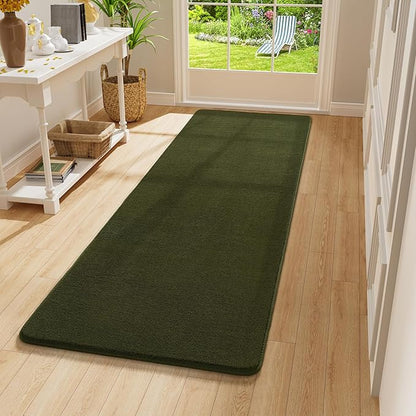 Amearea Modern Soft Hallway Runner Rug, 2x6 Fluffy Bedroom Bedside Rugs, Washable Long Runner Rugs for Hallway, Non Slip Memory Foam Rug Carpet for Entrance Kitchen Living Room Decor, Olive Green