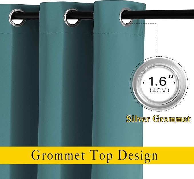 NICETOWN Room Darkening Extra Long Curtains - Home Fashion Ring Top Thermal Insulated Weighted Large Window Treatment Drapes for Nursery (W80 x L108, Sea Teal, Set of 2)